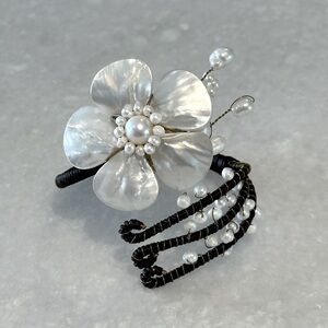 Mother of Pearl Pearl Flower Cuff Bracelet